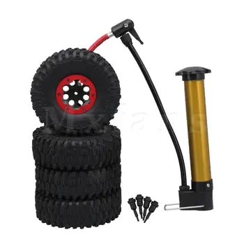 

Mxfans 4x RC1: 10 Rock Crawler Inflatable Tyre &Red Beadlock 8 Holes Black Rims