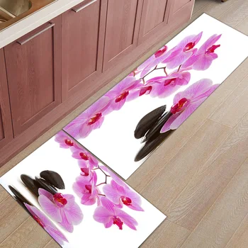 

2pcs/set Anti-Slip Kitchen Carpet Doormat Flower Pink Orchid Reflection Floor Mat Hallway Portch Rug Indoor Door Mats