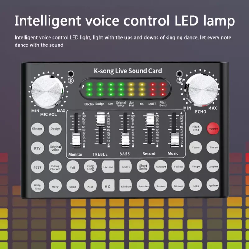 K Song Live Sound Card Intelligent Voice Control LED Lamp Can Be Connected To A Computer Mobile Phone Microphone And Headset