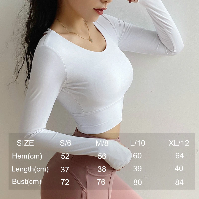 Кроп Топ женский с открытой спиной длинным рукавом и подкладкой|Рубашки для йоги|