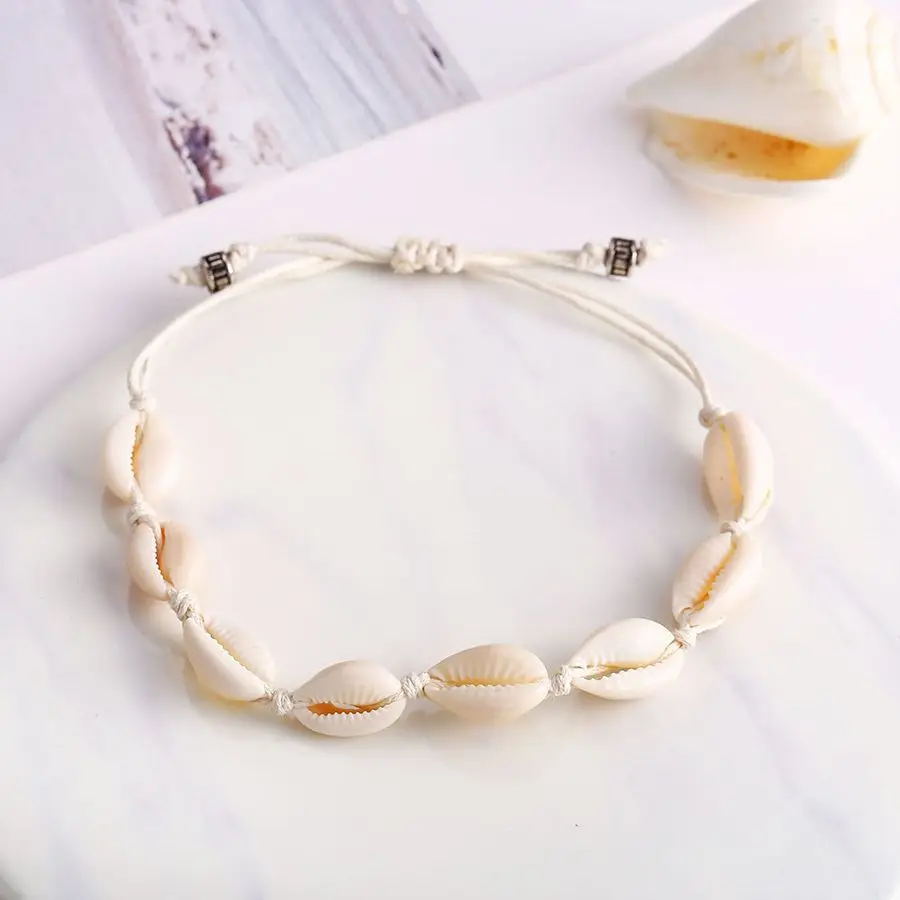 Boho натуральный корпус браслет для ног белая веревка ножные браслеты с цепочкой для женщин Мода Пляж океан Seashell ювелирные изделия аксессуары Mujer
