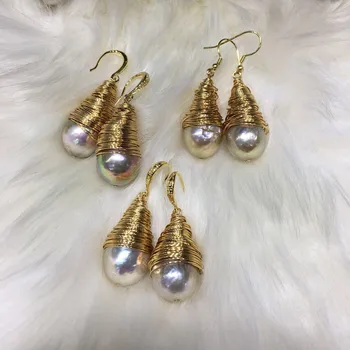 

2020 Hot Sale Natural Freshwater Pearls Baroque Pearl Beads Earrings Charms Temperament Jewelry Gift for Women Size 13-14mm
