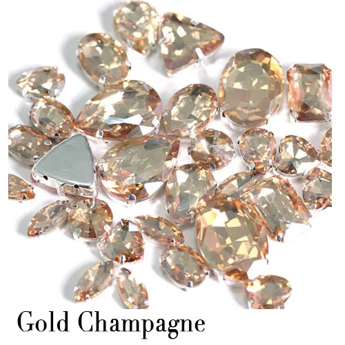 Gold-Champagne 50 шт., стразы разных размеров, стразы с кристаллами, стразы разных форм, стразы с серебряными когтями, свадебное платье Y3486 - Цвет: Gold-Champagne