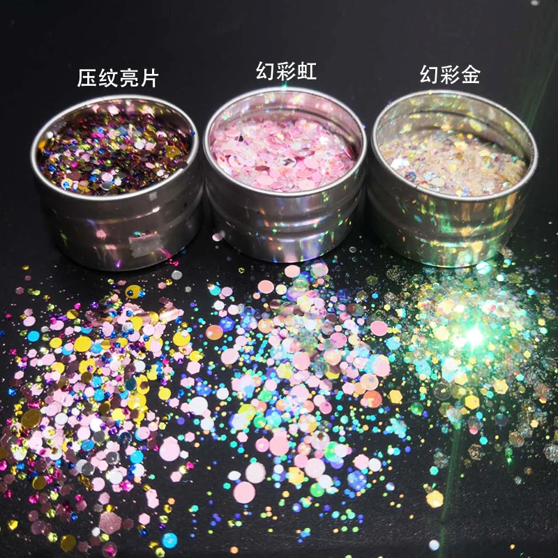 

1Pot Japanese nail art jewelry fantasy rainbow Glitter hexagonal round mixed sequins bright make up/body/nail golden glitter