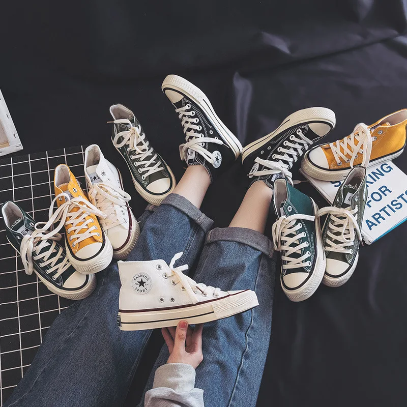 

Ozhouzhan Hight-top Canvas Shoes Women's 2019 Autumn New Style INS Classic Style Men's Korean-style Students Ulzzang Shoes