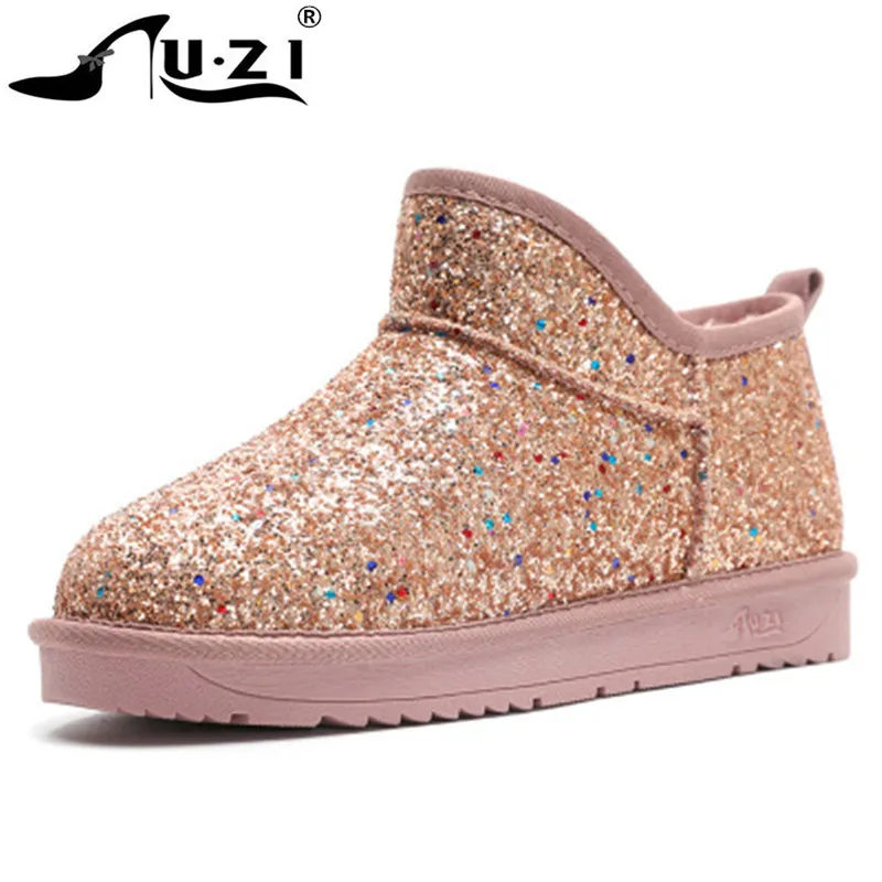 

2020 Newest Australia Winter Women's Snow Boots100% Genuine Cowhide Leather sequins Ankle Shoes Woman Botas Mujer Pink 35-40