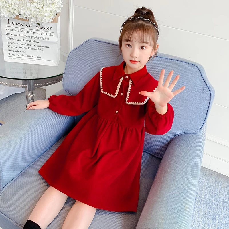Vestido Rojo de princesa para niñas adolescentes, ropa elegante de fiesta de manga larga, 4, 6, 8, 12 y 13 años|Vestidos| - AliExpress