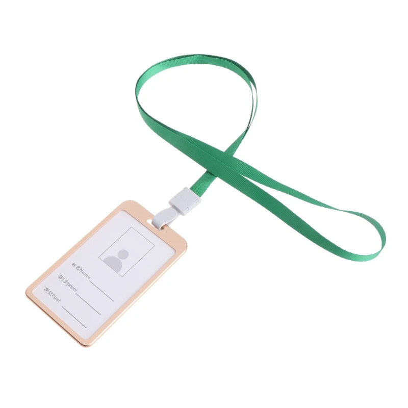 Aluminum Alloy ID Credit Bus Card Case Badge Holder Cover With Neck Lanyard