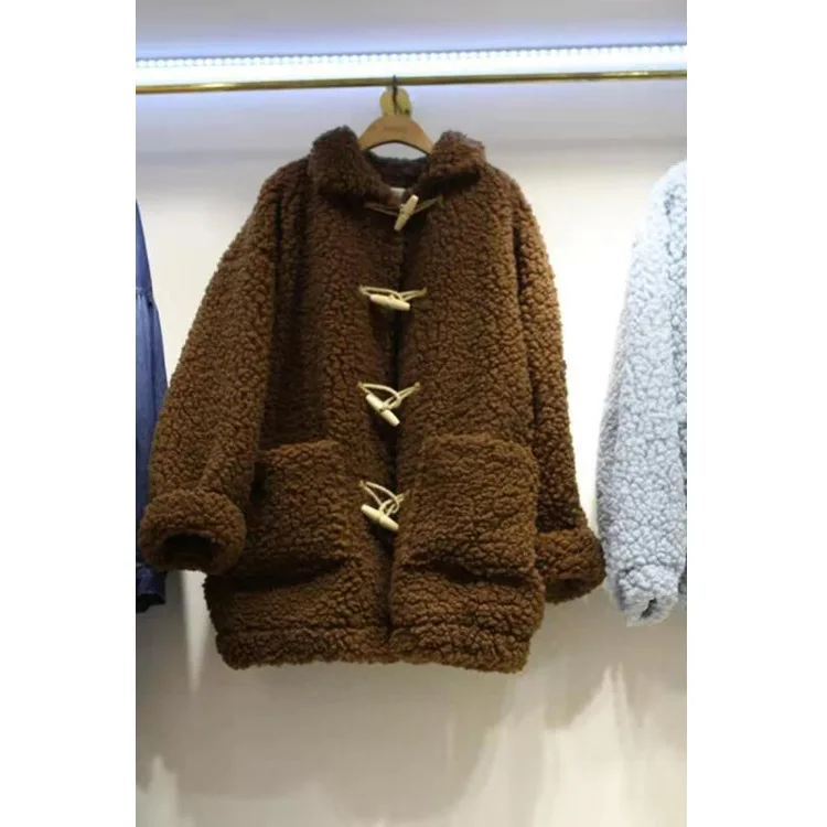 

Lambs Wool Coat Women's 2019 Winter New Style Korean-style Fashion Toggle Loose-Fit Locomotive Warm Cotton Coat Women's