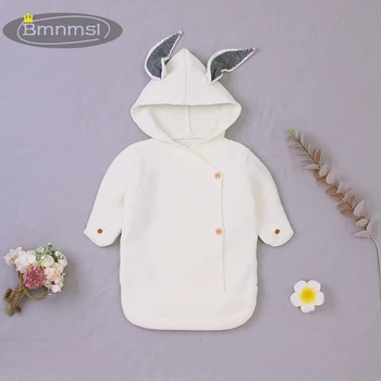 

0-1Y Newborn Baby Girls Boys Rabbit Ear Sleeping Sack, Infant Enveloped Style Knitted Swaddle