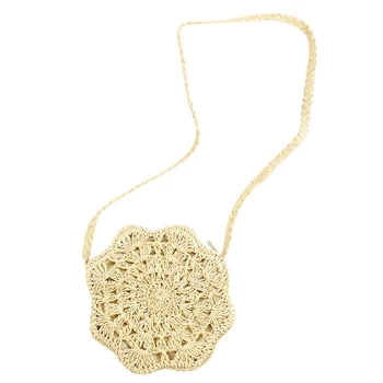 

Paper Rope Straw Bag Mobile Phone Purse Small Round Woven Casual Bag Handbag