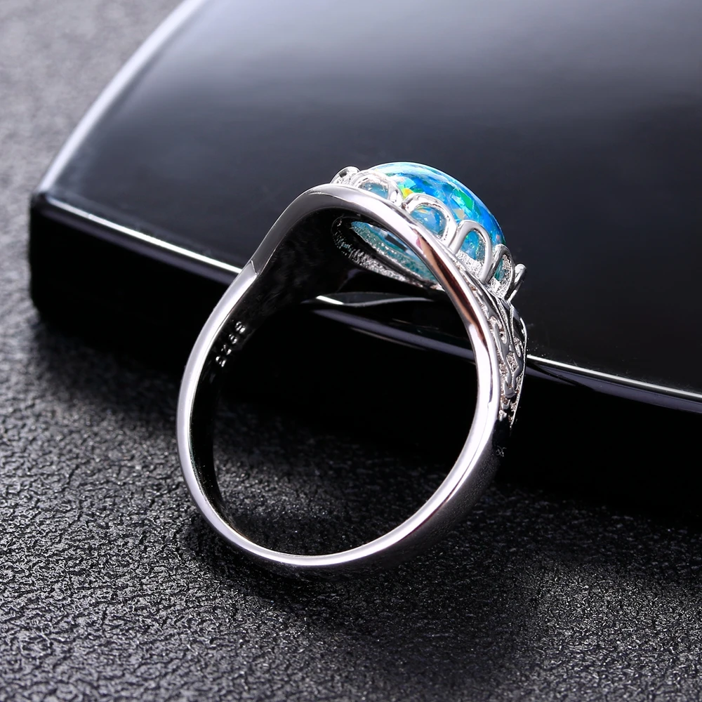 Opal Rings 925 Silver Jewelry Ring Fancy Party Anniversary Gift Women 10x14MM Bezel Setting Stones Size 6-10 silver ring silver rings