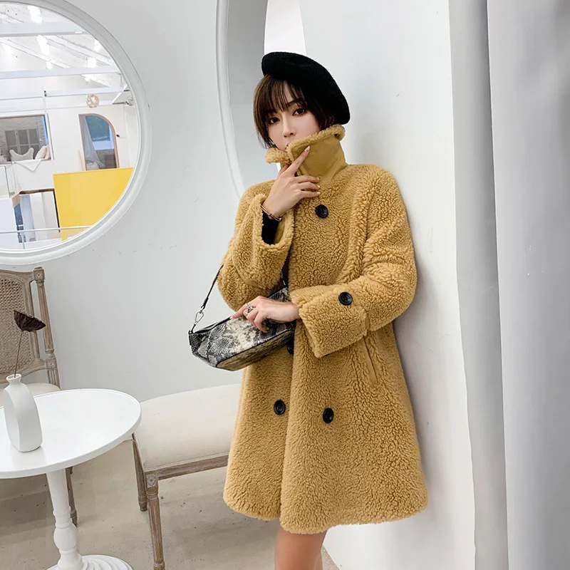 Yellow YYY1960 Полушерстяная Осенняя плюшевая Женская куртка зимняя женская Свободная пушистая шуба из искусственного меха плюшевый мишка длинное меховое элегантное теплое пальто - Цвет: Yellow YYY1960