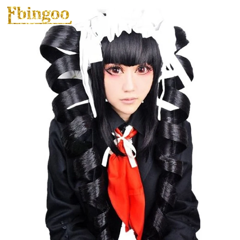 Ebingoo Danganronpa Celestia Ludenberg, парик для косплея, черные Спиральные Локоны, Длинные Синтетические волосы+ парик, шапка - Цвет: DM1611013