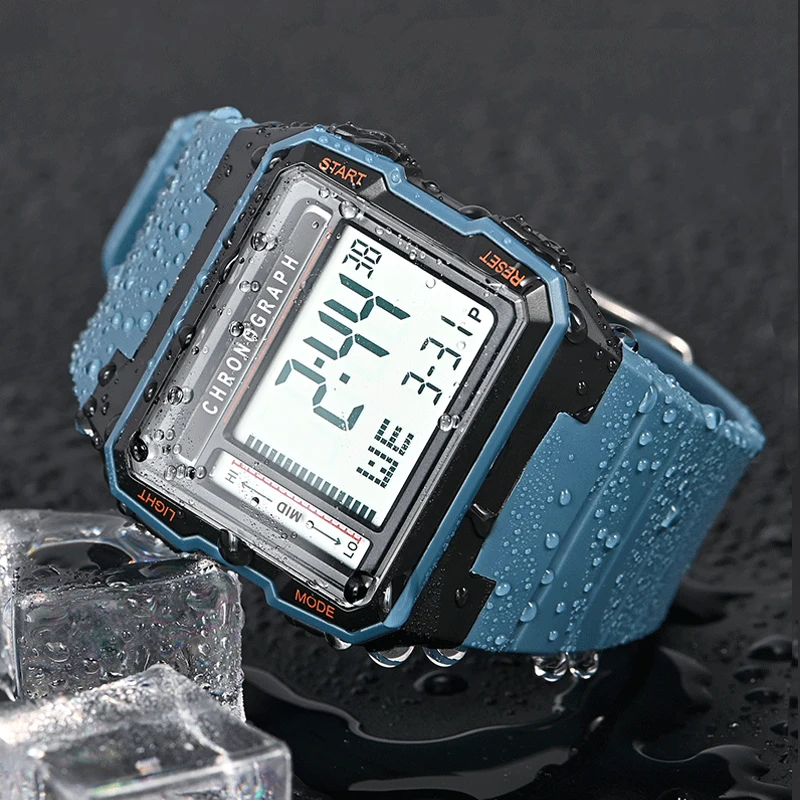 SYNOKE Men Sport Mlitary Watch 5ATM Waterproof Japanese Movement Electronic Watch Count Sports Watches Men Bracelet Alarm Clock