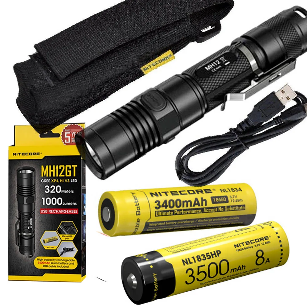 NITECORE MH12GT 1000 люмен светодиодный 18650 3400 мАч аккумулятор USB Перезаряжаемый Фонарик поисково-спасательный портативный фонарь - Испускаемый цвет: NL1834 NL1835HP