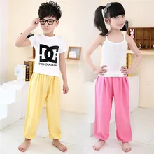 Детские хлопковые и шелковые шаровары, воздухопроницаемые штаны для мужчин и женщин, Детские тренировочные штаны, летние тонкие штаны из искусственного хлопка с защитой от комаров