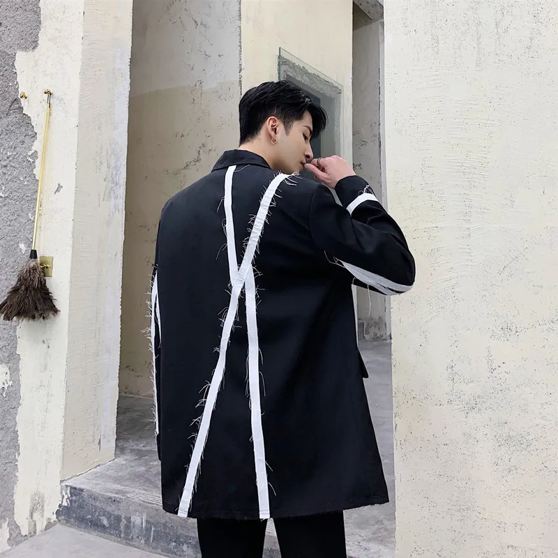 

2019 Autumn And Winter New Dark Minimalist Black And White Male Raw Edge Stitching Retro Korean Style Couple Casual Suit