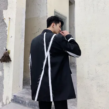 

2019 Autumn And Winter New Dark Minimalist Black And White Male Raw Edge Stitching Retro Korean Style Couple Casual Suit
