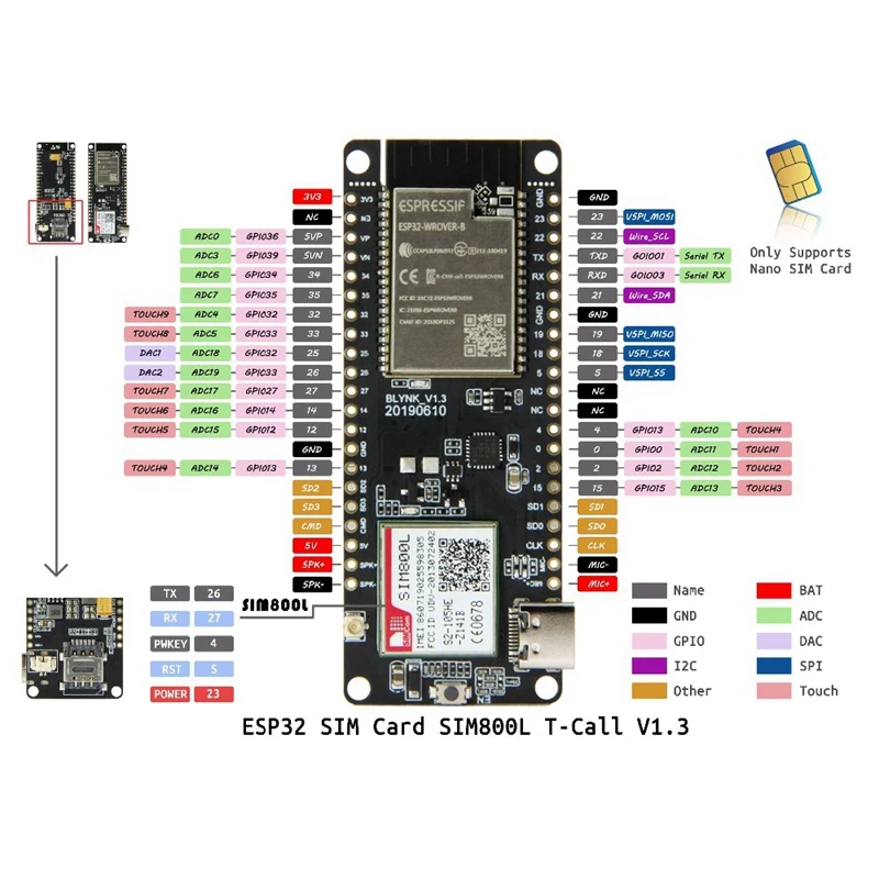 Ttgo t-вызов V1.3 Esp32 беспроводной модуль Gprs антенна sim-карта Sim800L модуль
