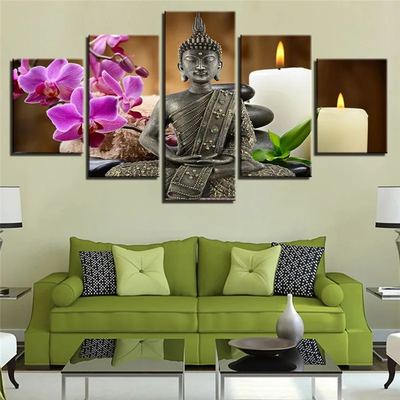 Elephant God Canvas Wall Art Lord  Ganesha Posters Buddha Pictures 5 Panel Cuadros Modern Room Decor Religion Indian Paintings