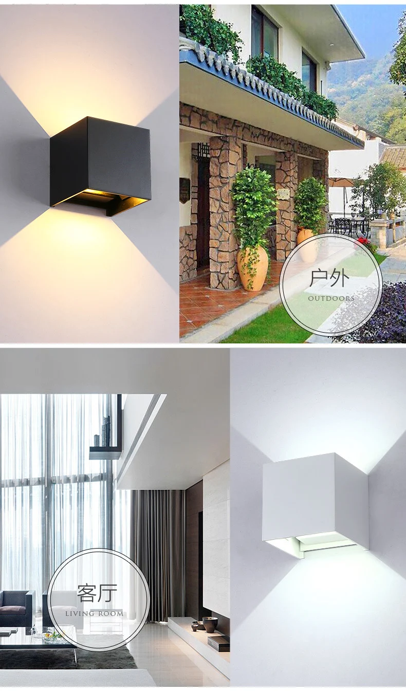 Регулируемый 12 Вт светодиодный настенный светильник IP65 водонепроницаемый внутренний и наружный алюминиевый настенный светильник поверхностного монтажа куб светодиодный садовый светильник для крыльца