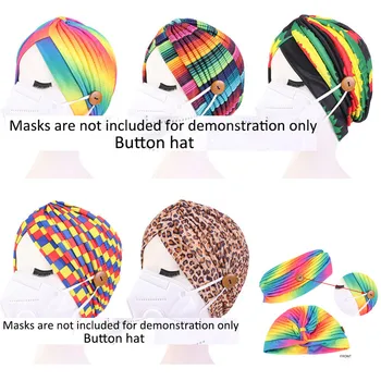 

2020 Adult Beanies Hats With Button Gorros Quirurgicos Printed Bouffant Sanitary Cap With Sweatband Nursing Caps Women Men