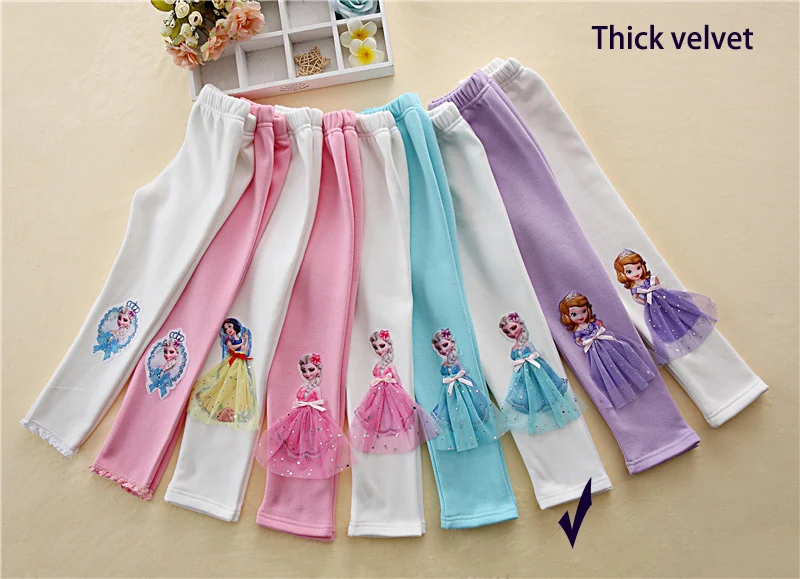 thick white-blue els Зимние леггинсы для девочек и осень, с рисунком из мультфильма, Осенние леггинсы для девочек теплые хлопковые модная сужающаяся к талии для защиты от обледенения Эльза брюки с изображением Анны B427 - Цвет: thick white-blue els