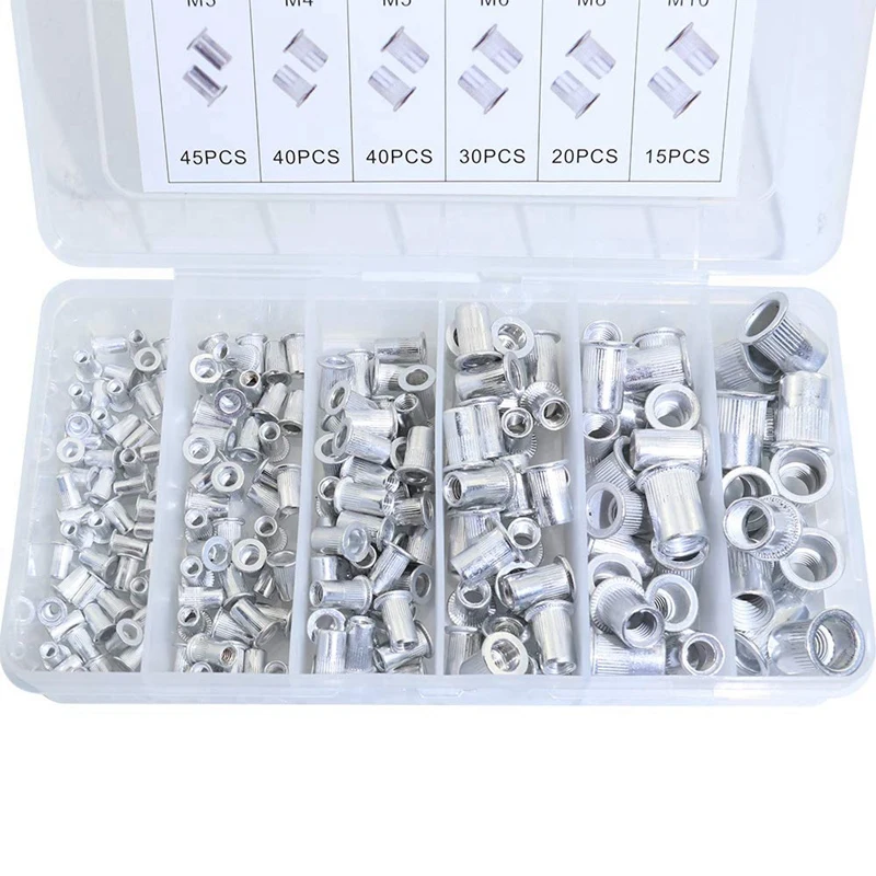 190 шт. Rivnut из алюминиевого сплава плоская головка Резьбовая вставка крышка M3 M4 M5 M6