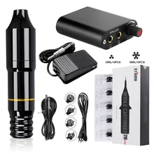 Профессиональный набор для татуировки, ручка для татуировки с интерфейсом постоянного тока, роторная машинка для татуировки с игольчатыми картриджами, беспроводная батарея EM125