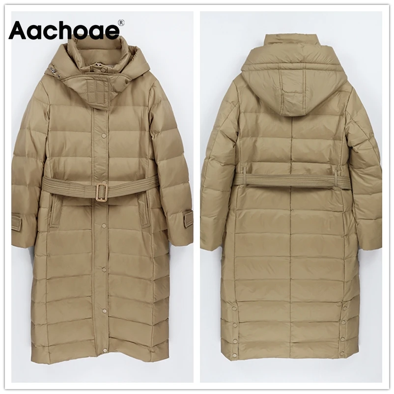Aachoae Solid Winter White Duck Down Coat Women