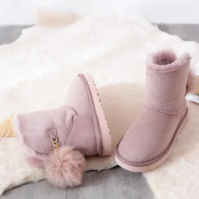 light piak Fashion Genuine Sheepskin Leather Snow Boots Natural Fur Winter Boots Women Warm Wool Boots Women Boots - Цвет: light piak