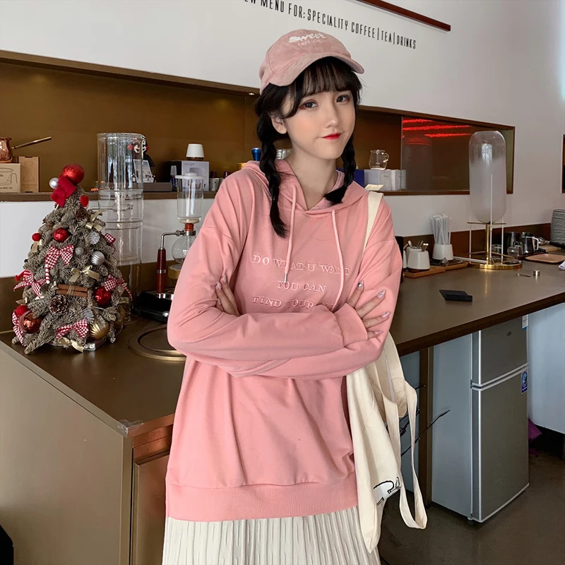 Женские толстовки Harajuku Ulzzang Kawaii, мягкие свободные, большие размеры, новые корейские студенческие тонкие женские толстовки с вышитыми буквами