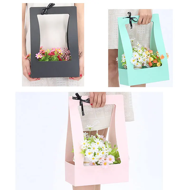 6PCS Flowers Carry Bag Kraft Paper Bags Rectangular Flower Box