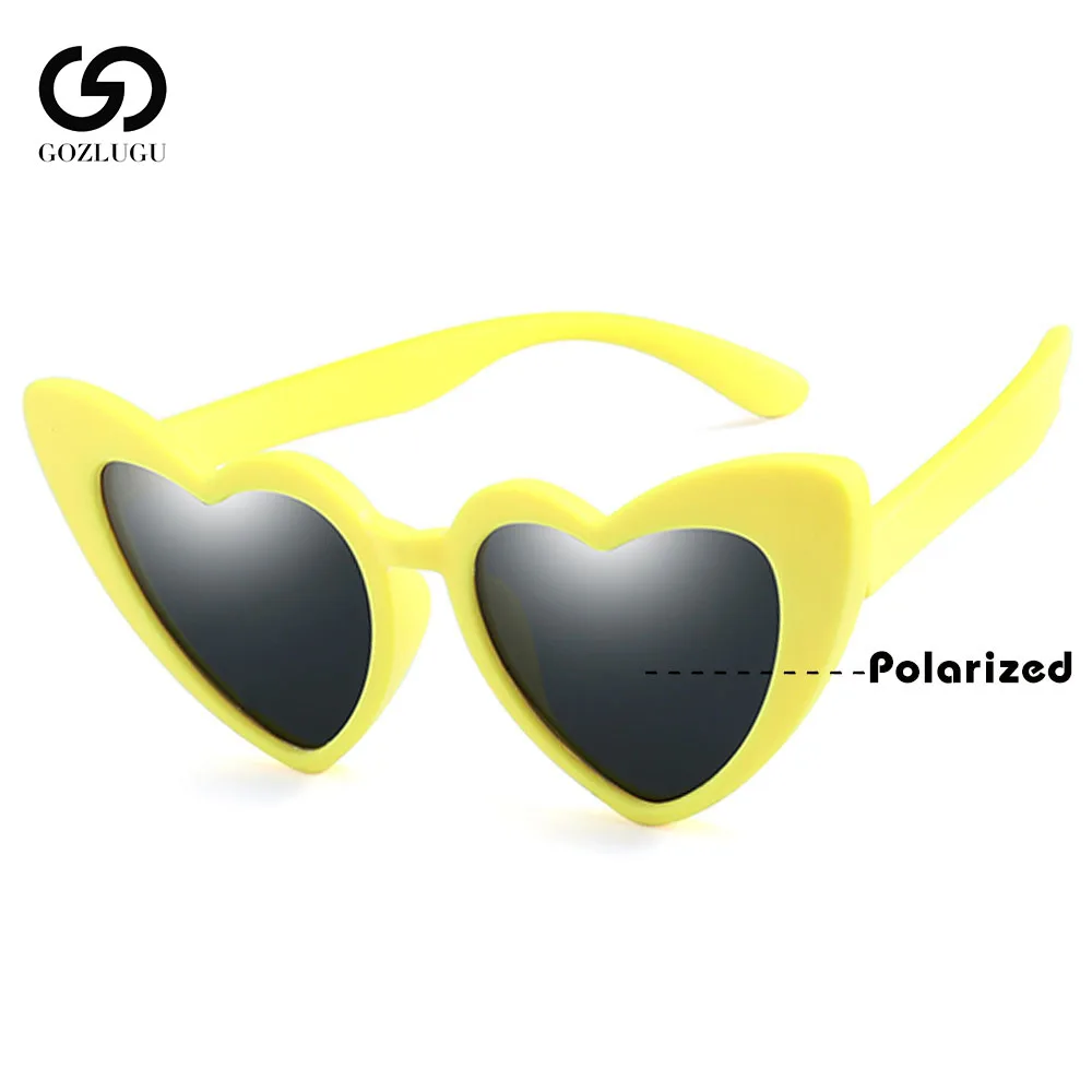 Черные, розовые, красные солнцезащитные очки с сердцем для детей, Поляризованные гибкие Детские солнечные очки для девочек для детей - Цвет линз: yellow gray