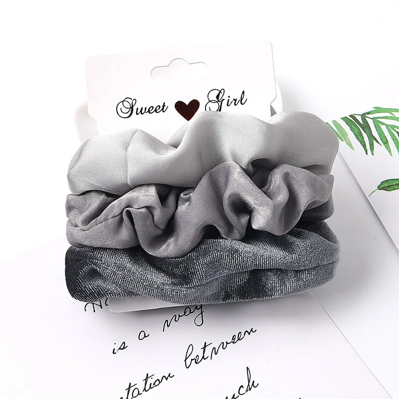 3Pcs Mixed Gray 3/4/5/6 шт./партия резинки для волос с цветами, атласные бархатные резинки для волос, женские эластичные резинки для волос, головные уборы для девочек, резиновые резинки для волос - Цвет: 3Pcs Mixed Gray