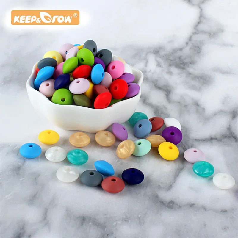 Conservation et croissance en Silicone 12mm | 1000 pièces, perles de lentilles de qualité alimentaire, collier à pendentif en Silicone pour bébé, anneau de dentition DIY (lot de 1000)