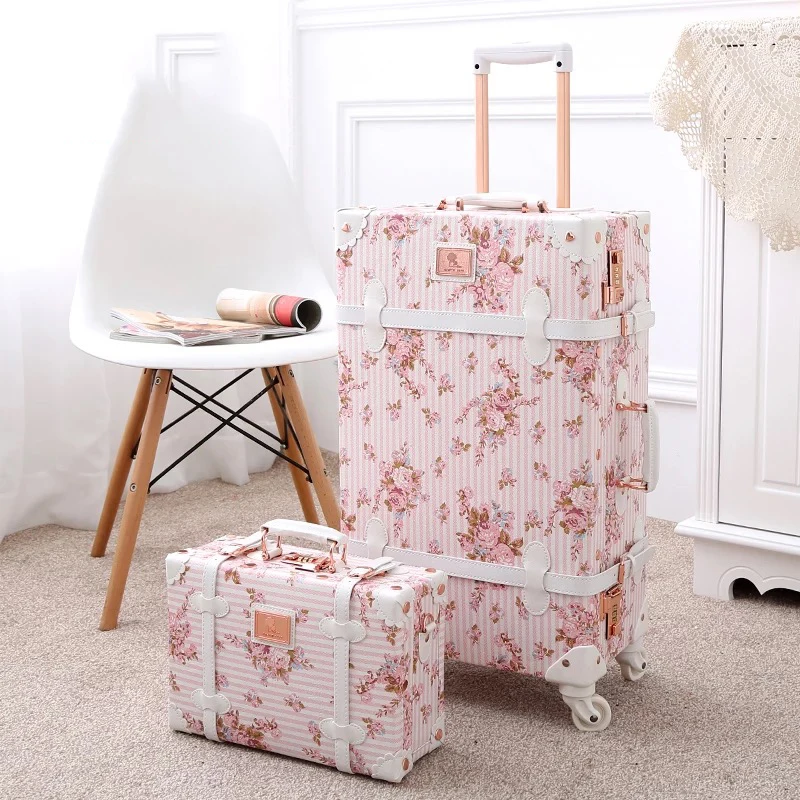 Travel tale 2" 24" 26 дюймов женская сумка в стиле ретро вращающийся багажник комплект тележка цветочный Чемодан Сумки на колесиках