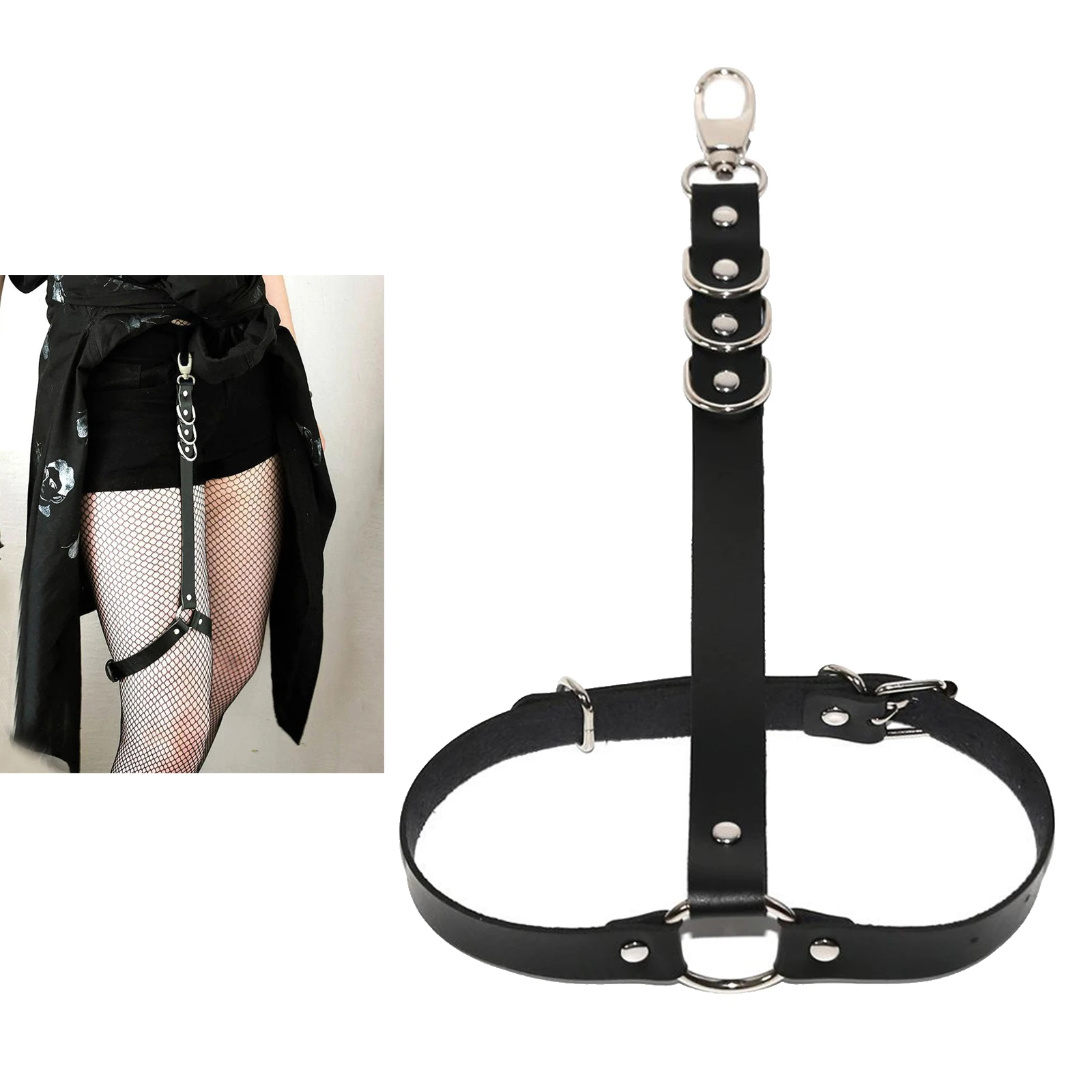 Gothic Women Adjustable Leg Garter Leather & Alloy Punk Harness Thigh  Belt