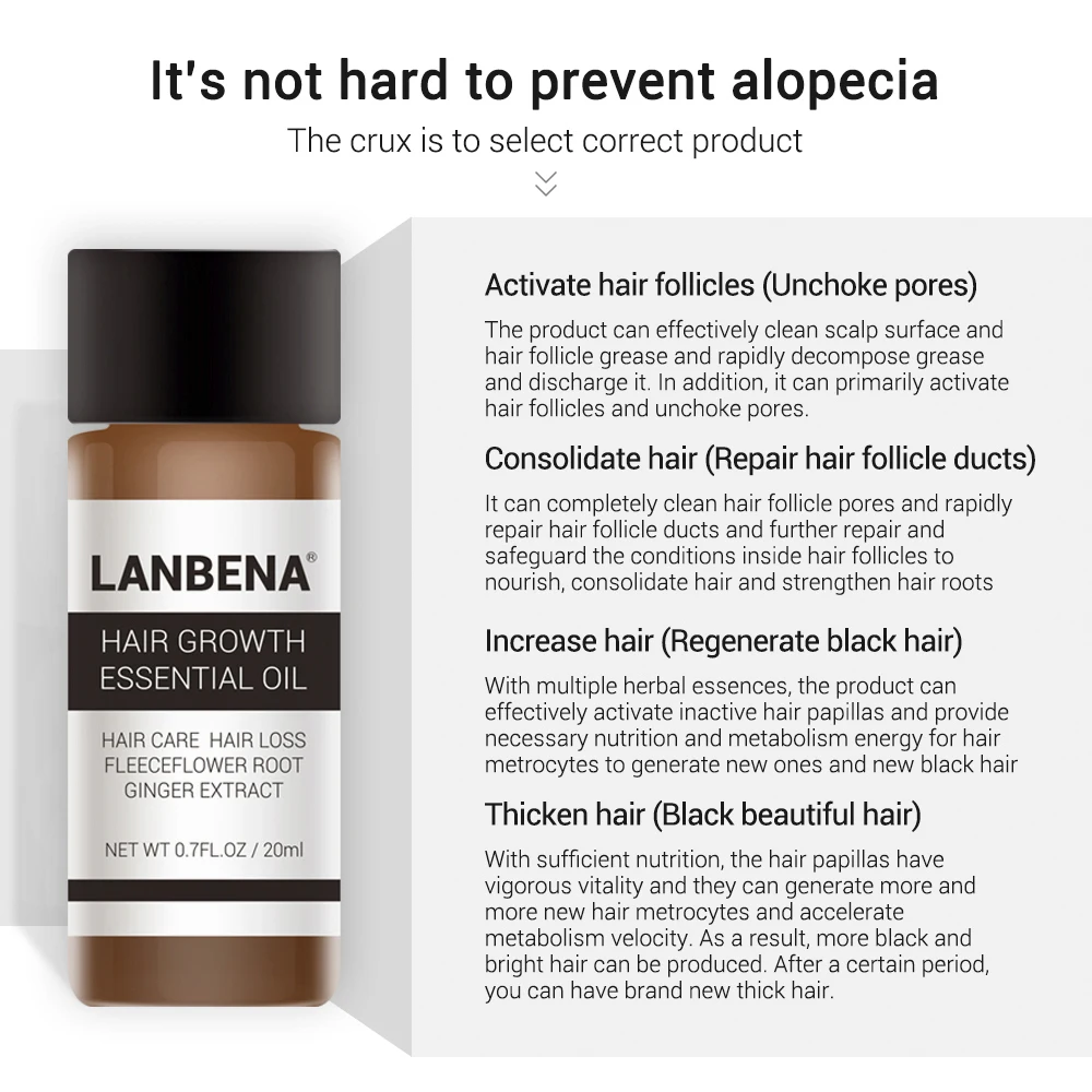 LANBENA 20ml Hair Growth Essence Fast Powerful Regrowth Essential Oil Treatment Preventing Hair Loss Care Serum 5