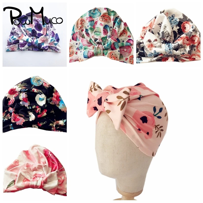 

Powmuco Fashion Donuts Pattern Baby Girls Hats Newborn Printed Bowknot Caps Children Bows Headwear Holiday Decoration 7 Colors