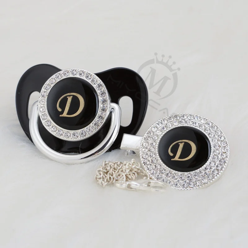 MIYOCAR unique name Initials black letter D lovely bling pacifier and clip set BPA free dummy design LD-B | Мать и ребенок