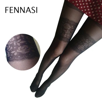 

FENNASI Nylon Polka Dot Tights Women Erotic Sticky Woman Sexy Woman Pantyhose With Print Strumpfhose Rose Print Women's Tights