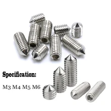 

50pcs 304 stainless Hex hexagon socket set screw cone point grub screw M3 M4 M5 M6 steel set sc...