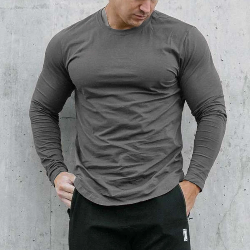 Casual Long Sleeve Men’s Gym Fitness Skinny T Shirt - Men's Fitness ...