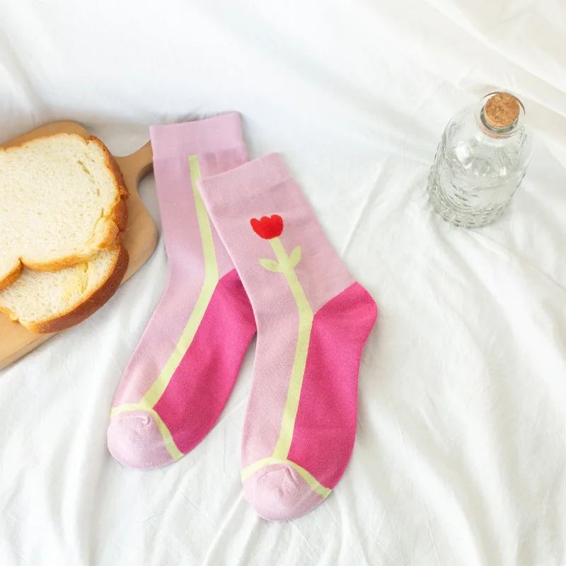 Французский стиль ретро, сетчатые Хлопковые женские носки, модные милые клетчатые осенние носки, красивые цветные сетчатые винтажные носки высшего класса - Цвет: pink tulip