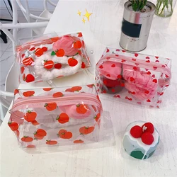 PVC Transparent Waterproof Cosmetic Bag Cute Fruit Flower Makeup  Cosmetic Bag Zipper Travel Toiletry Dressing Storage Bag