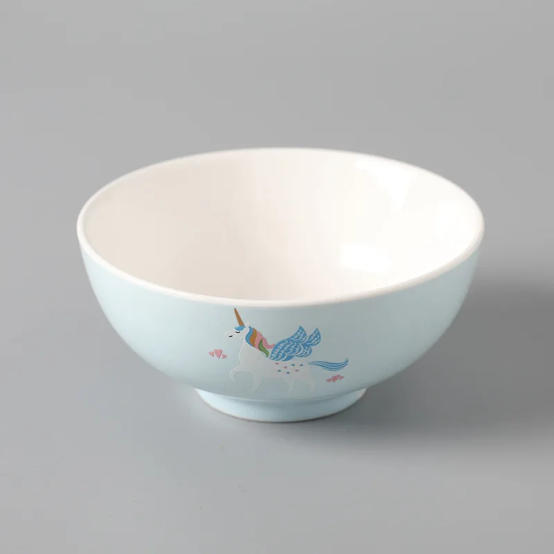 Light blue bowl 1 шт. Единорог керамическая обеденная Чаша Блюдо тарелки противень фарфоровая посуда контейнер для еды столовая посуда набор посуды - Цвет: Light blue bowl