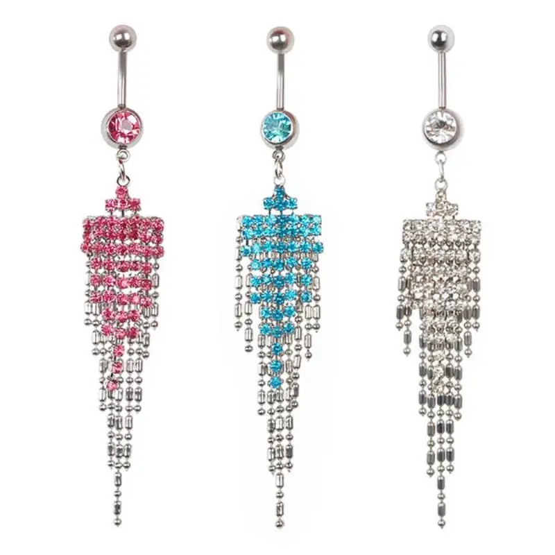 Medical Steel Crystal Rhinestone Body Piercing Jewelry Silver Plated Bar Ball Barbell Belly Navel Button Ring Body Jewelry