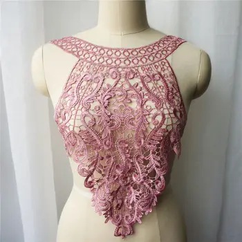 

Pink Floral Fabric Collar Embroidered Wedding Gown Appliques Bohemian Style Sew Patch For Dress DIY Decoration